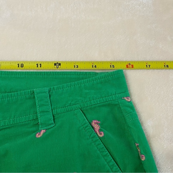 LILY PULITZER / Green with Pink Seahorse Corduroy Wide Leg Crop Pants Size 4 - Picture 8 of 12